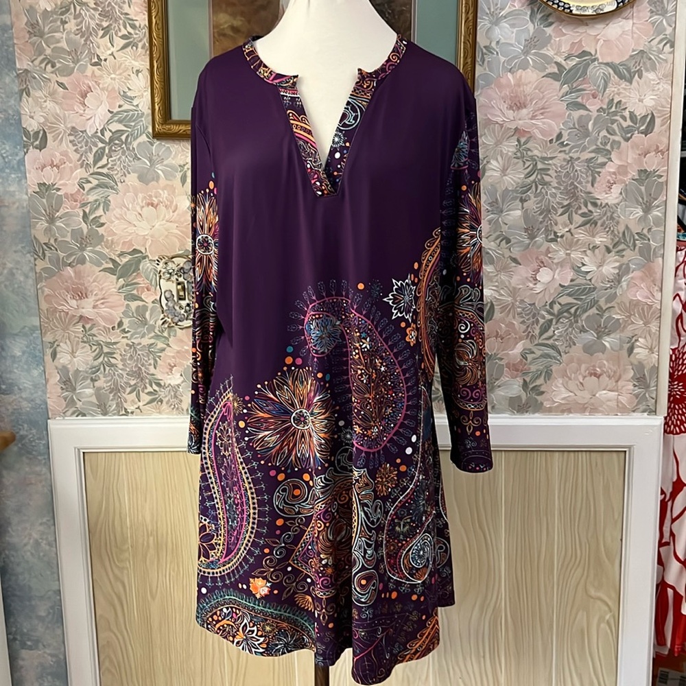 Women's Purple Plus Size Sleeved Abstract Dress Size: 3X by Lily-
